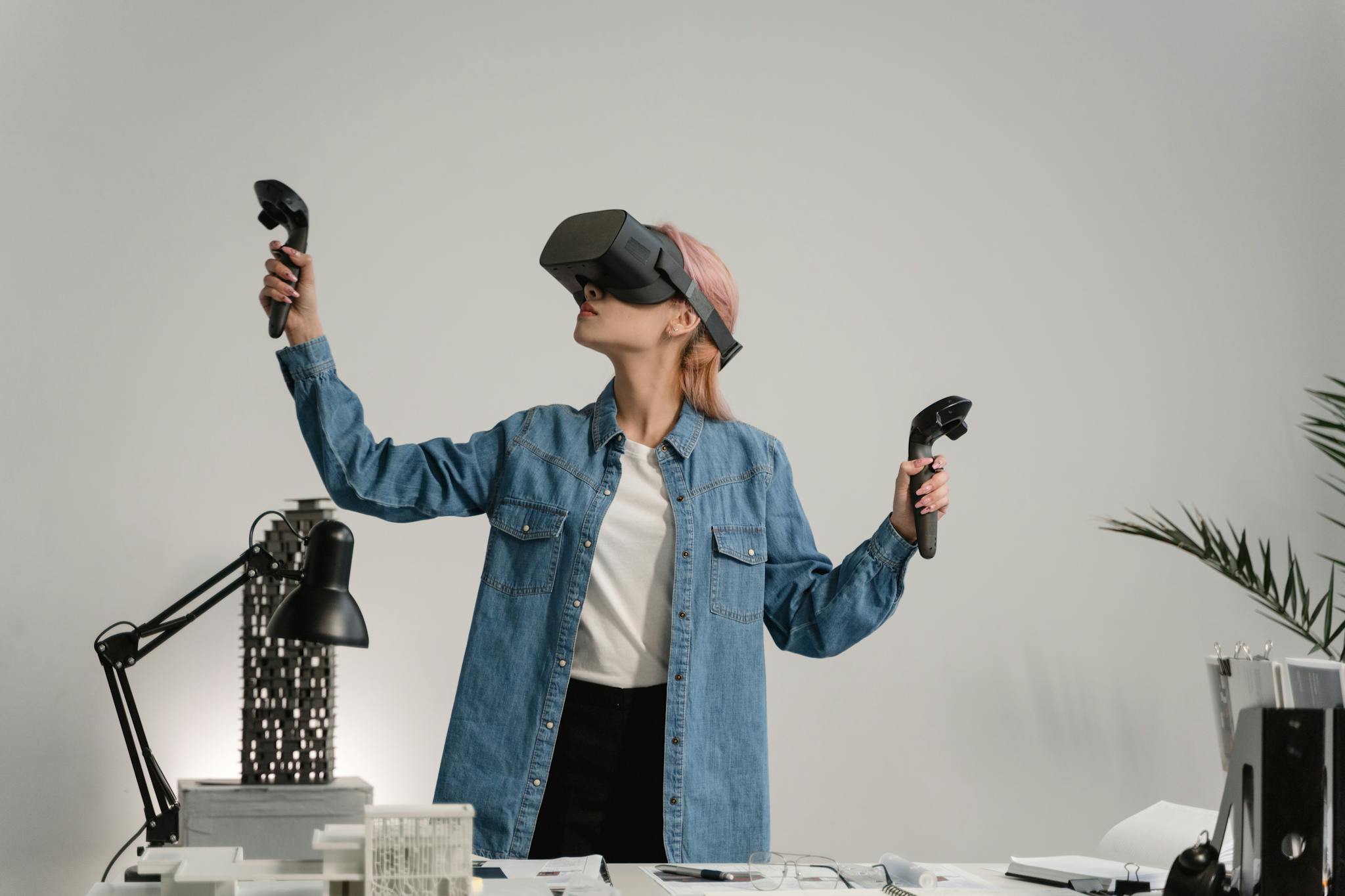 Home 9 woman engaging with vr technology in a